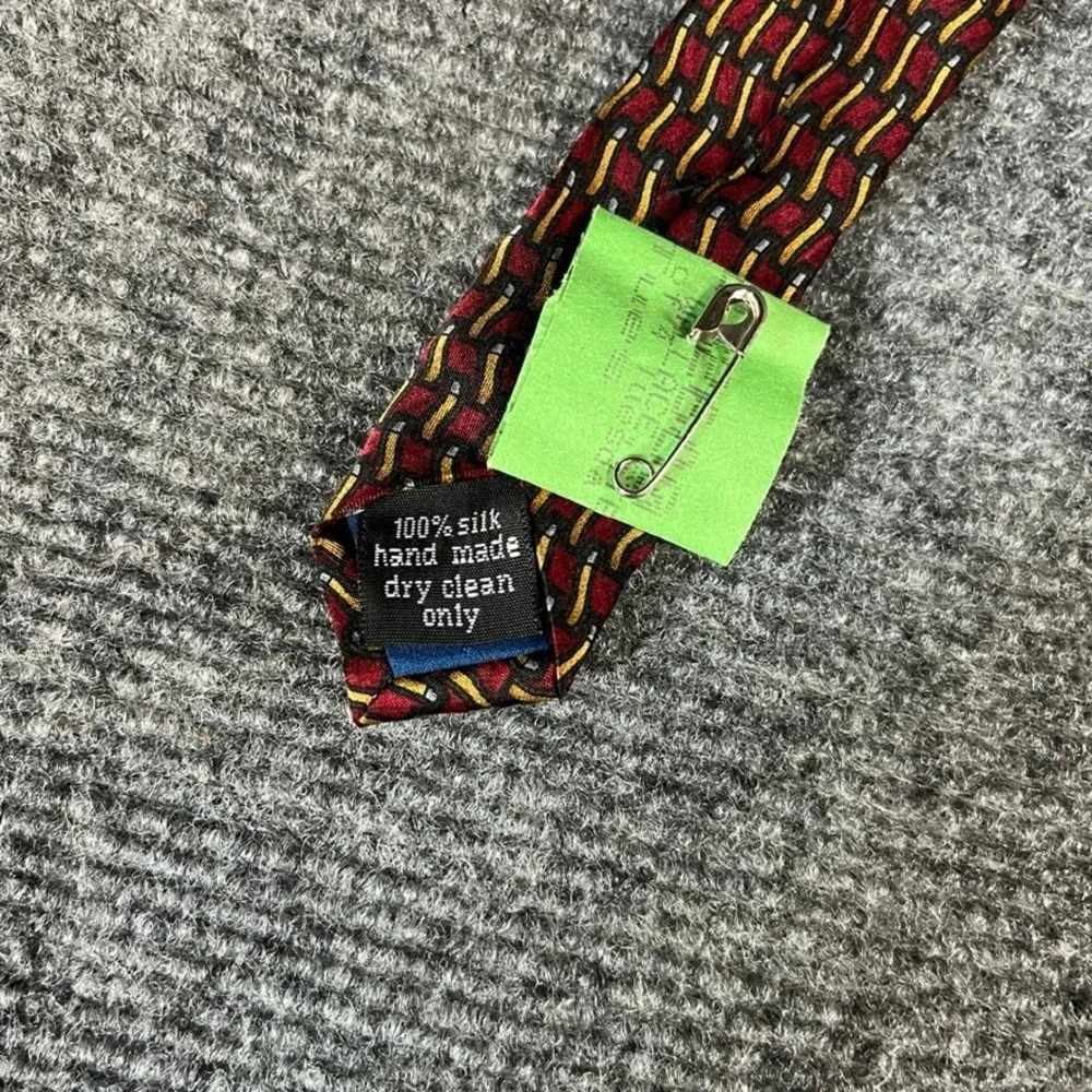 Cocktail Colors Mens Silk Necktie Red Gold Geometric Pattern Hand Made Classic